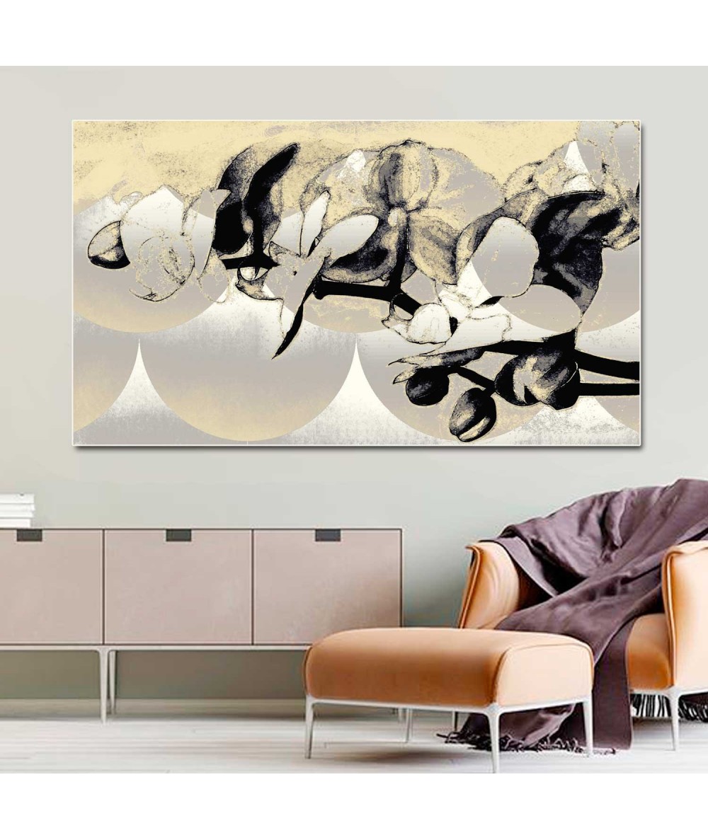 Obrazy czarno białe - Obraz srebrny na płótnie Srebrne storczyki