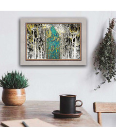 Obrazy las - Grafika z turkusem W lesie (1- częściowa) szeroka